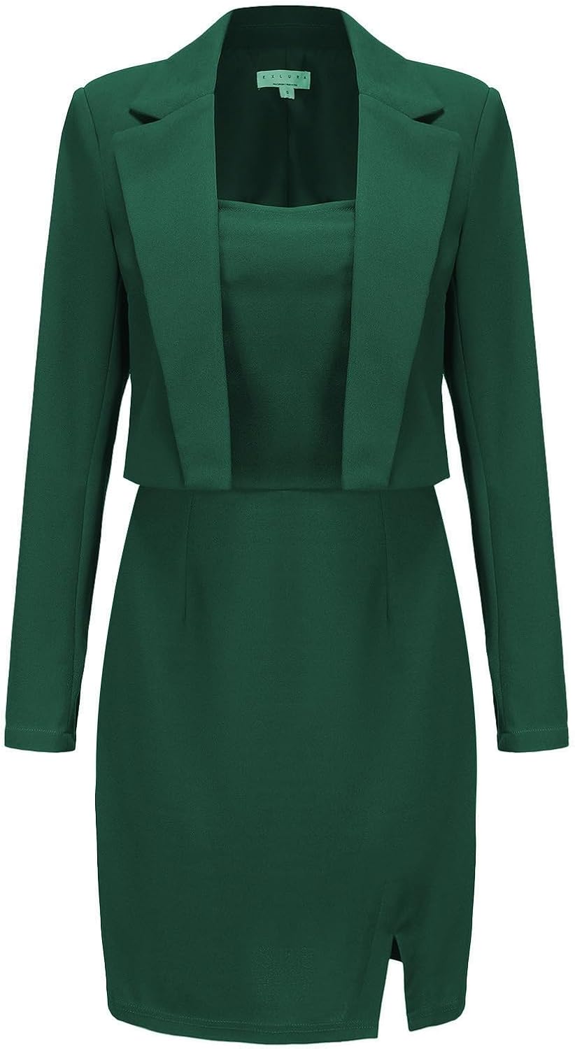 EXLURA Women's Professional Business Blazer Dress Suit Set