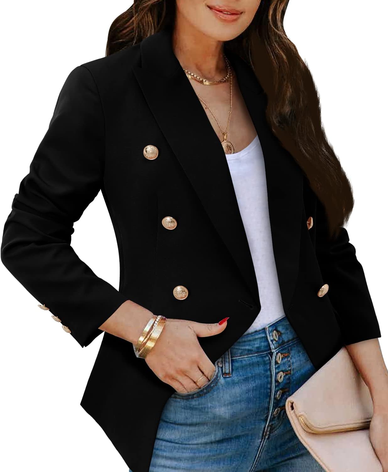 CRAZY GRID Womens Casual Blazer Jacket with Gold Buttons