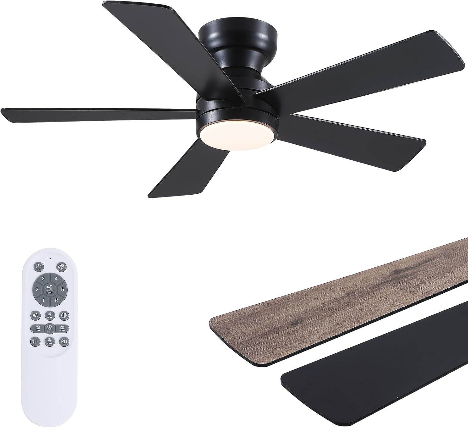 Black Ceiling Fans with Lights - 46in Flush Mount Fan with Remote