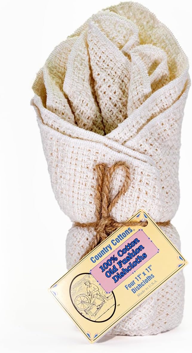 Country Cottons 100% Cotton Dishcloths - Set of 4 Mixed Colors - Super Absorbent - 11 x 11