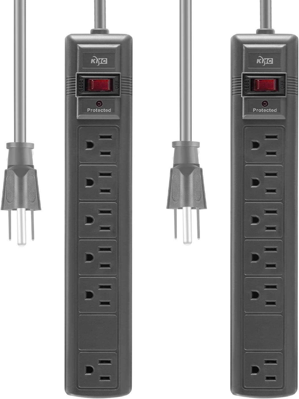 KMC 6-Outlet Surge Protector Power Strip 2-Pack: 1200 Joules, Overload Protection