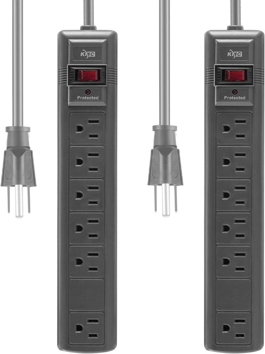 KMC 6-Outlet Surge Protector Power Strip 2-Pack: 1200 Joules, Overload Protection