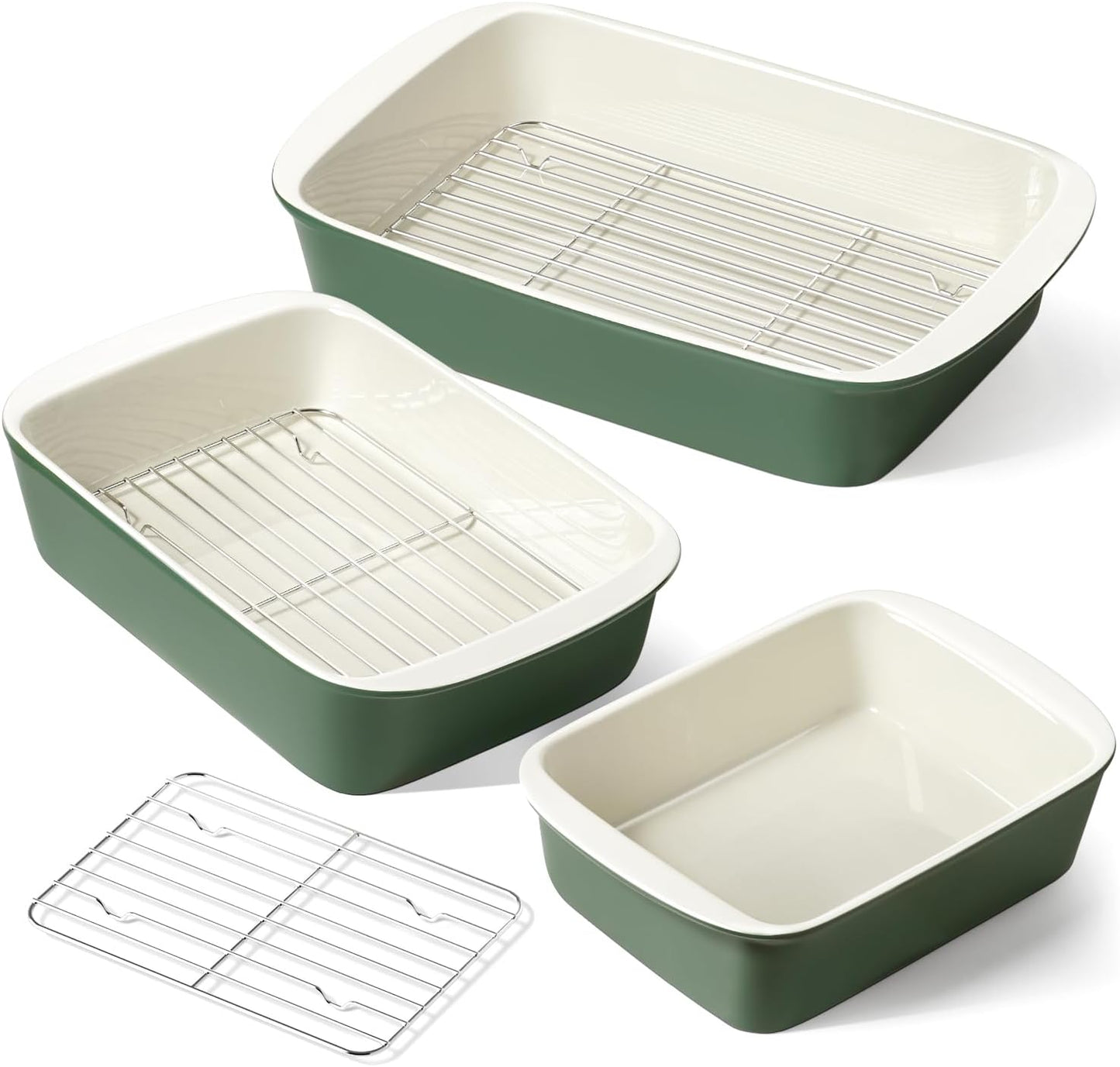 LE TAUCI Deep Casserole Dishes Set for Oven, 3-Piece Bakeware