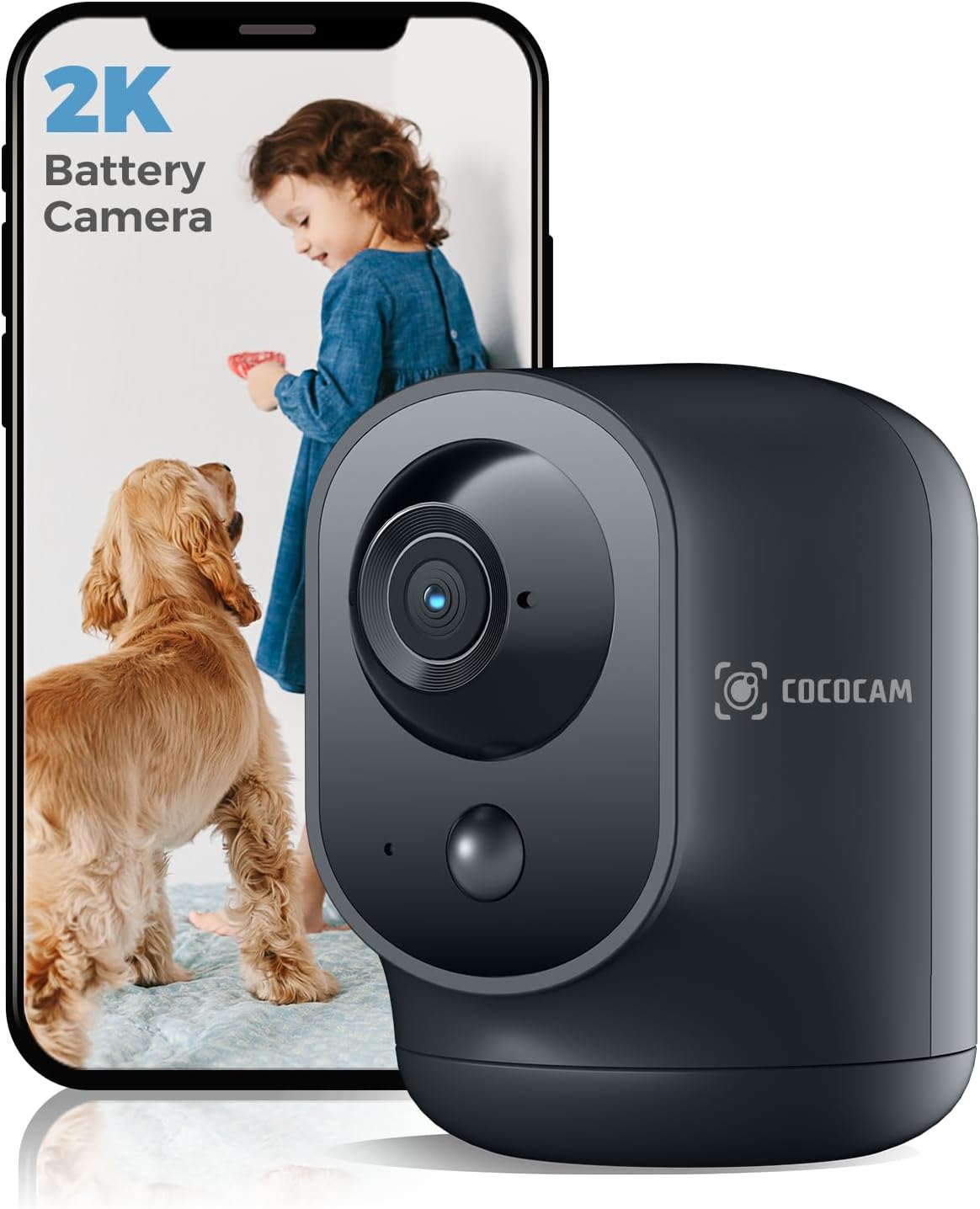 COCOCAM 2K Indoor Pan/Tilt Security Camera with Long Battery