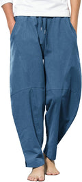 COOFANDY Men's Linen Harem Drawstring Pants - Lightweight Casual Fit