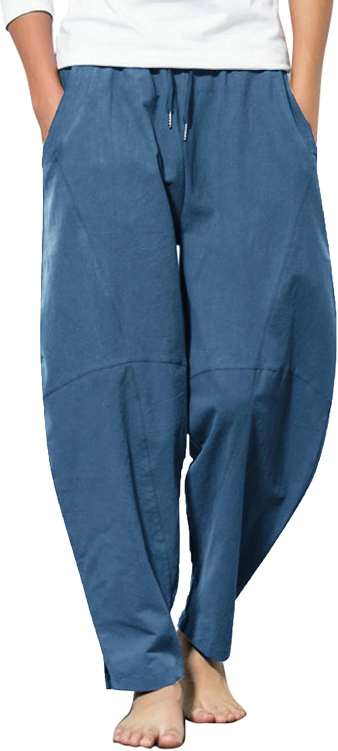 COOFANDY Men's Linen Harem Drawstring Pants for Summer Style