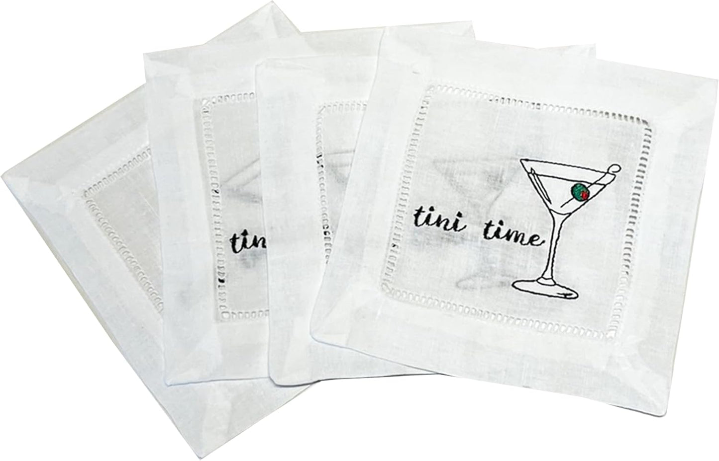Embroidered Cocktail Napkins Set - Perfect Gift for Martini Lover!