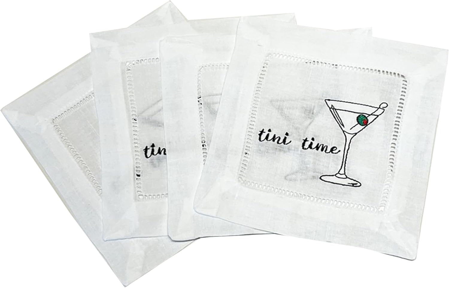 Embroidered Cocktail Napkins Set - Perfect Gift for Martini Lover!