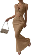 Two Piece Halter Twist Cami Top and Skirt Set for Women - Summer