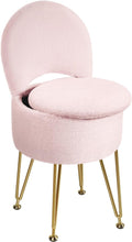 Faux Fur Vanity Stool with Storage and Folding Back - Pink