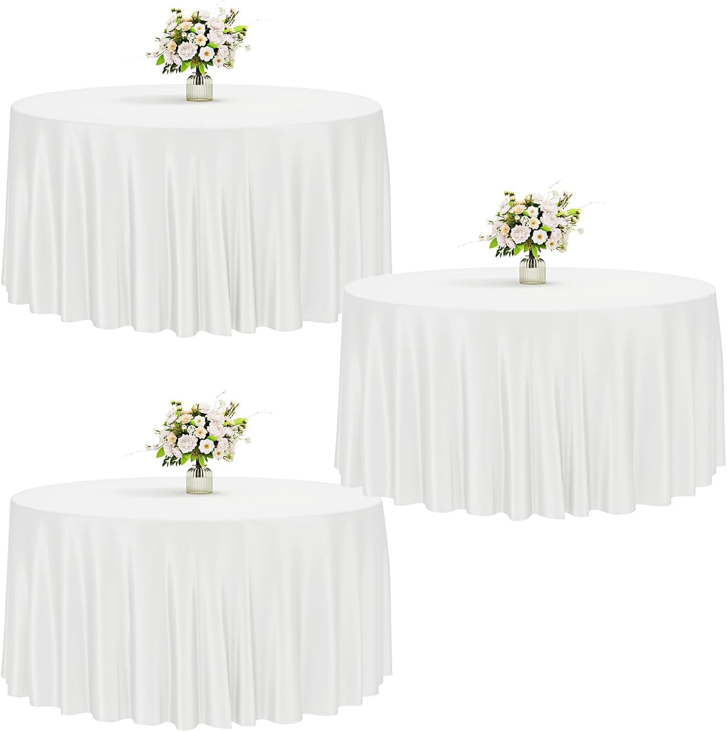 120 Inch Round Tablecloths for Weddings and Events, 3 Pack