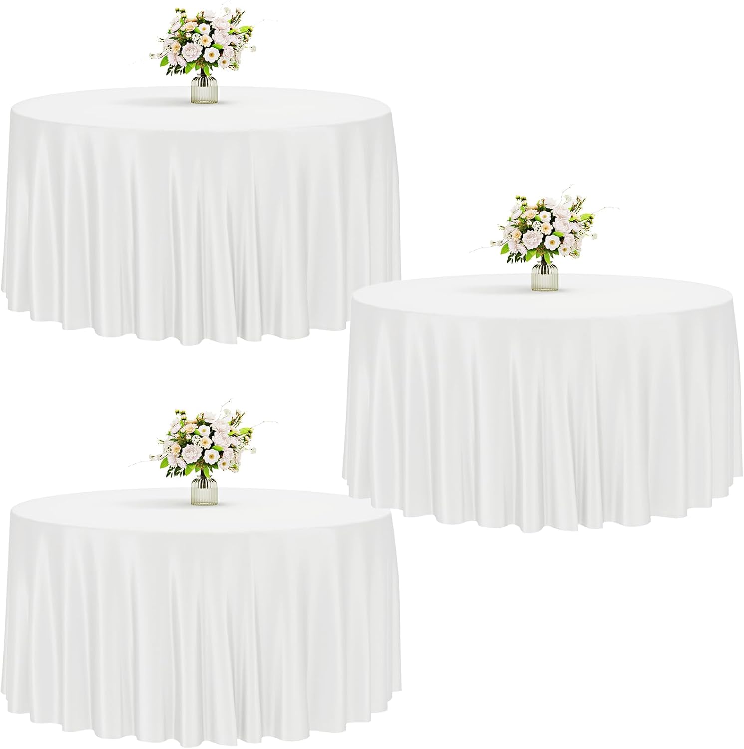 120 Inch Round Tablecloths for Weddings and Events, 3 Pack