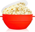 Silicone Microwave Popcorn Popper with Handles - Red Collapsible