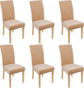 Velvet Stretch Chair Covers Beige Set of 6 - Soft Fit Dining