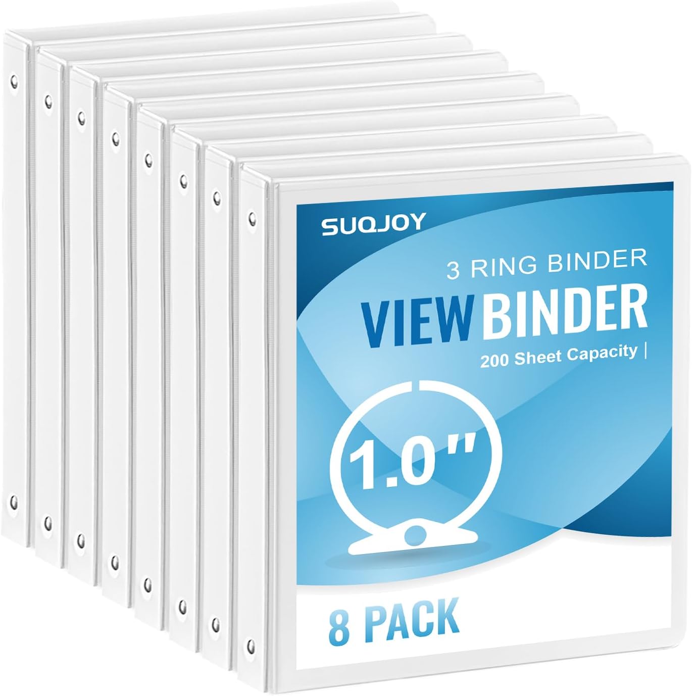 1 Inch Round Ring Binders with Clear View Cover - 8 Pack