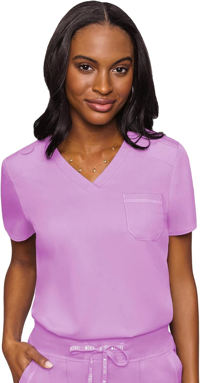 Med Couture Women's V-Neck Scrub Top for Comfort and Style