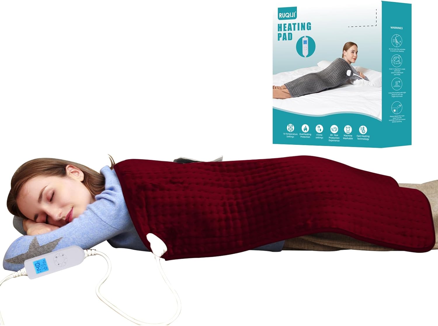 Ruqiji XXXL King Size Heating Pad for Pain Relief and Comfort