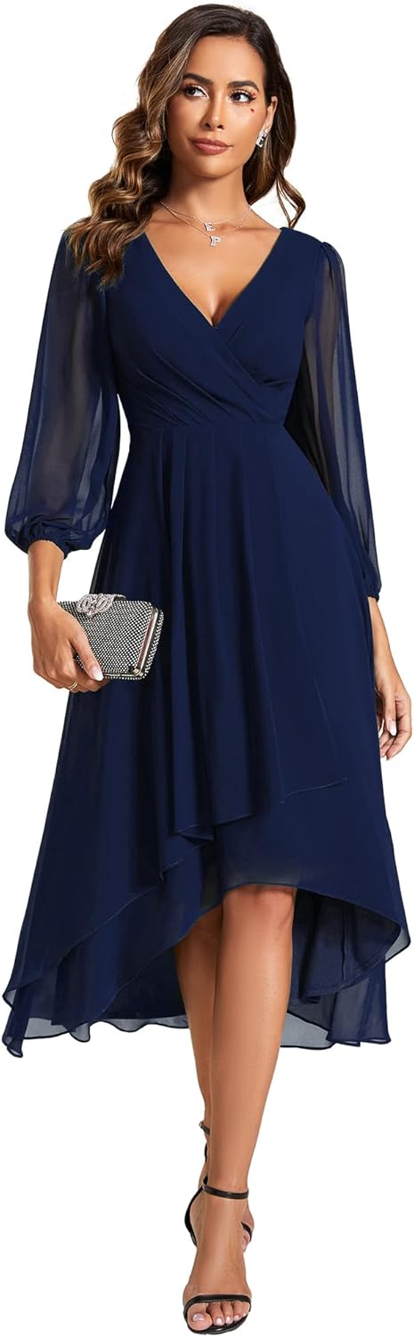 Elegant Chiffon Wedding Guest Dress - Ever-Pretty A-Line Midi