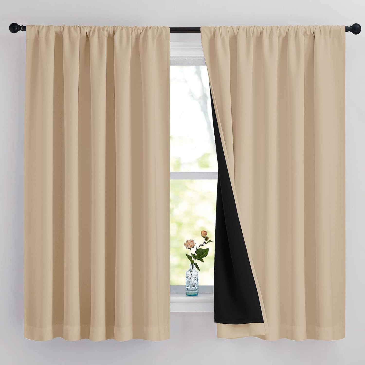 NICETOWN Full Blackout Curtain Panels for Short Windows, 62 by 63 in