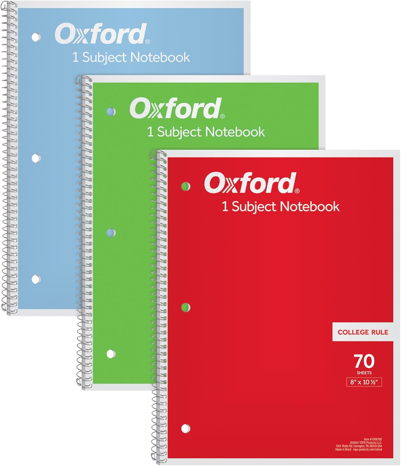 Colorful College-Rule Notebooks, 70 Sheets, 3-Pack