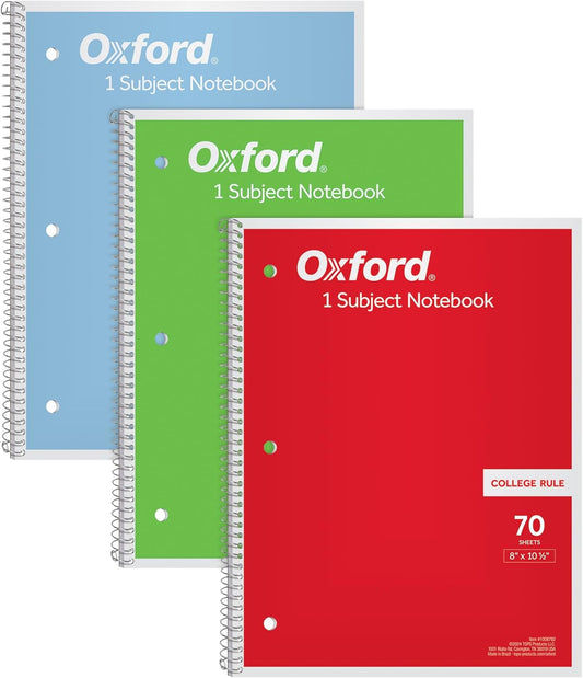 Colorful College-Rule Notebooks, 70 Sheets, 3-Pack