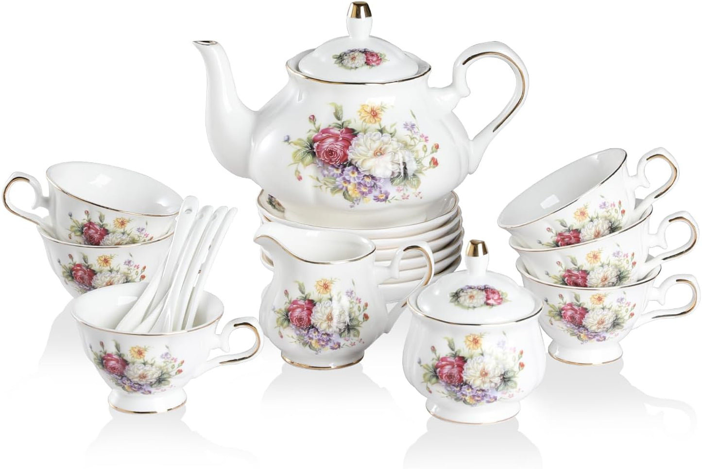 Sweejar Vintage Floral Porcelain Tea Set for Elegant Gatherings