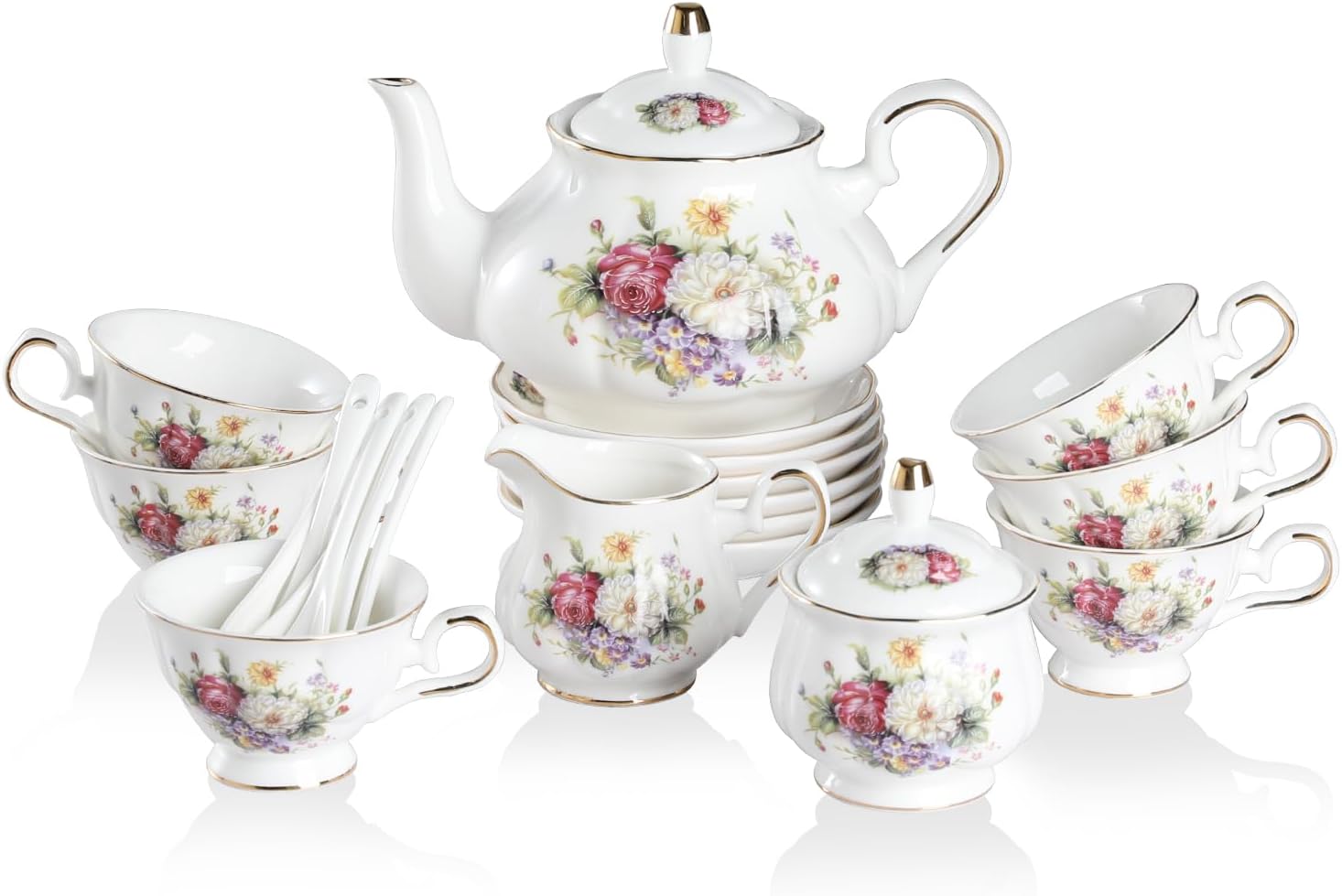 Sweejar Vintage Floral Porcelain Tea Set for Elegant Gatherings
