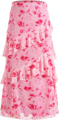 Verdusa Women's Boho Skirt Flowy Flared Ruffle Maxi Skirt