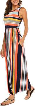 Sleeveless Striped Flowy Long Maxi Dress - Comfortable Summer Option