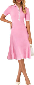 MEROKEETY V Neck Ribbed Knit Midi Dress - Slim Summer Bodycon