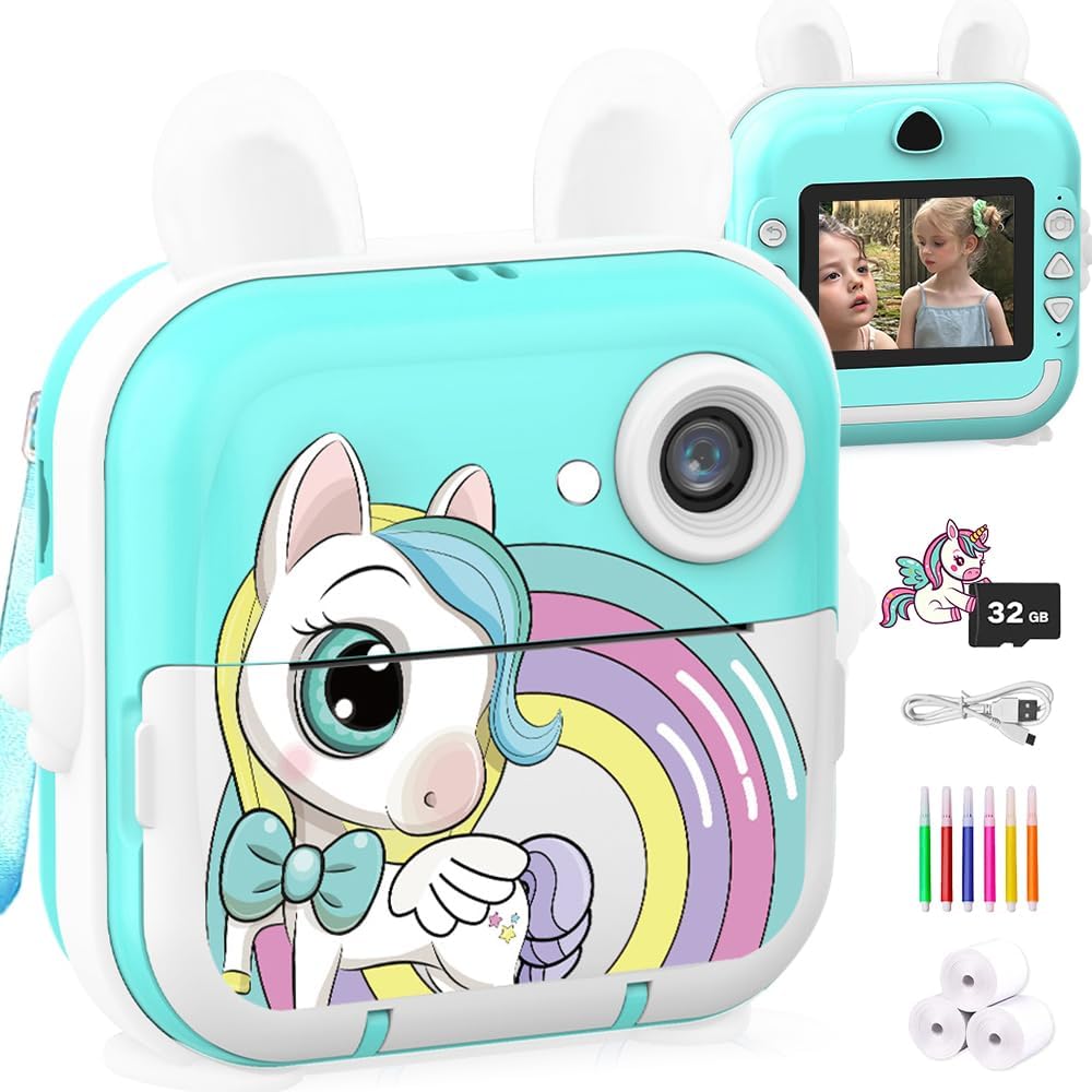 Kids Instant Print Camera with Games & HD Video - 32GB SD Card Included!