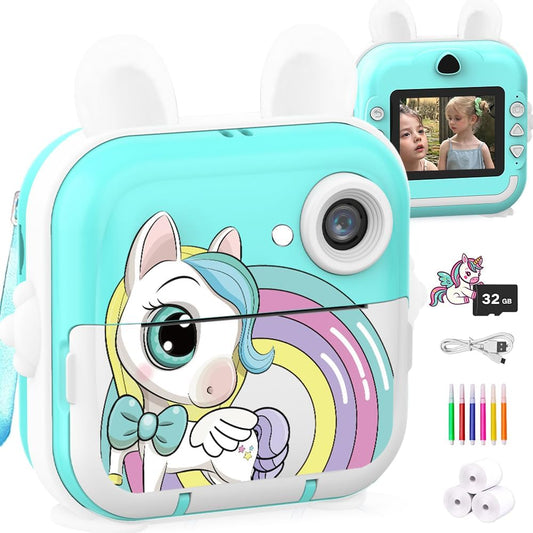 Kids Instant Print Camera with Games & HD Video - 32GB SD Card Included!