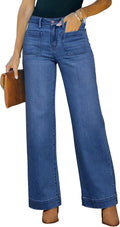KUNMI Womens Wide Leg Jeans High Waisted Straight Leg - Stretchy Denim