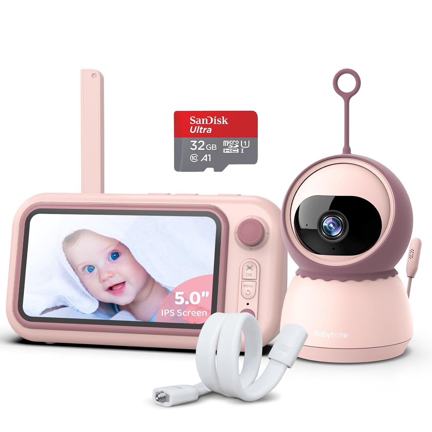 HD Video Baby Monitor with Cute Cam, Night Vision, 2 Way Talk - No WiFi