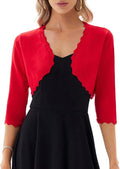 GRACE KARIN Women's 3/4 Sleeve Scalloped Knit Cropped Bolero