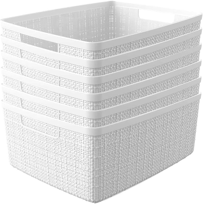 Curver Set of 6 Jute Decorative Plastic Baskets for Storage