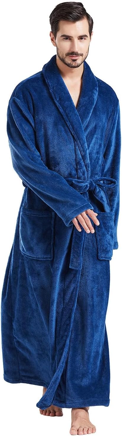 Fleece Long Robe for Men - Plush Big and Tall Bathrobe