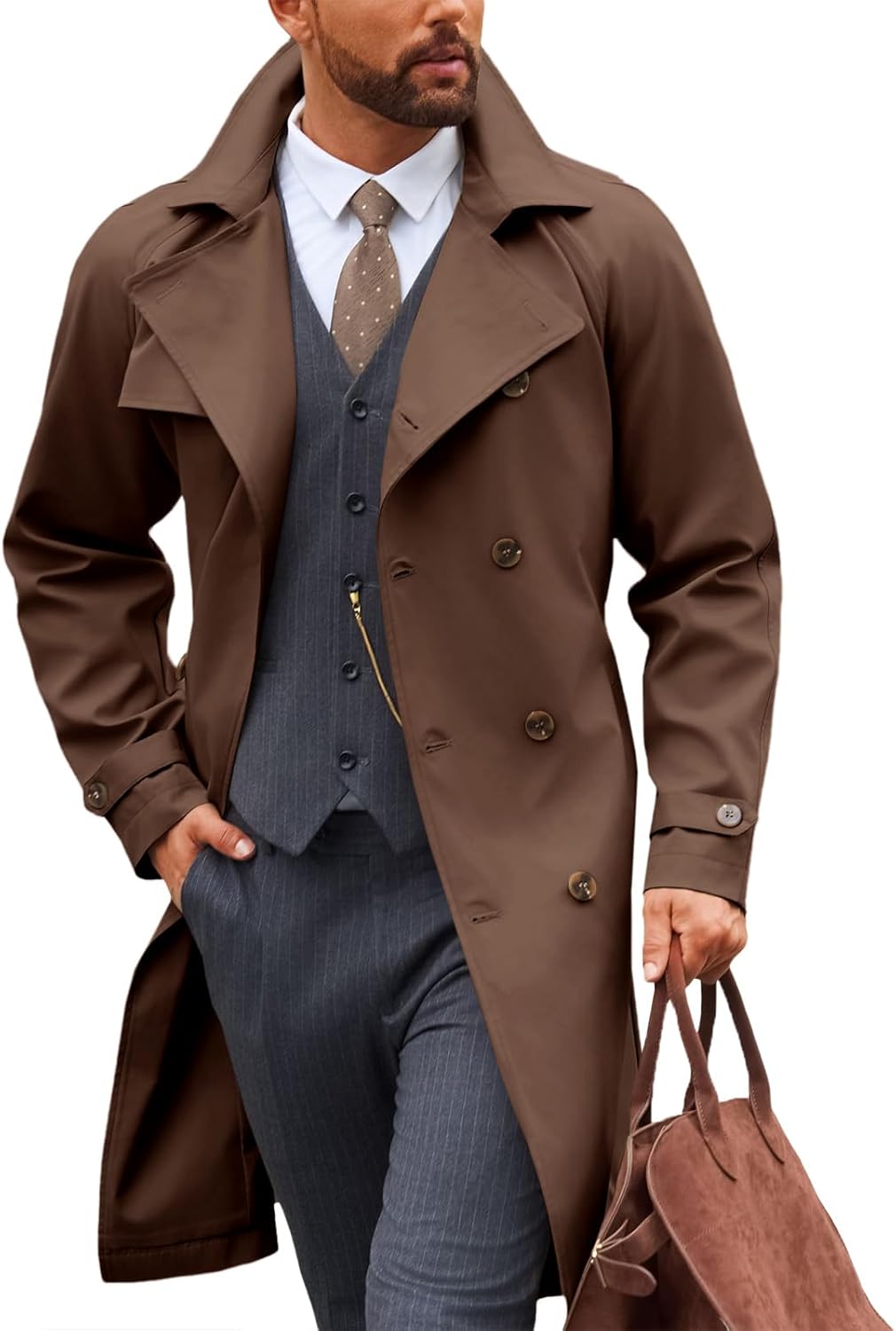 Runcati Mens Trench Coat Double Breasted Casual Windbreaker