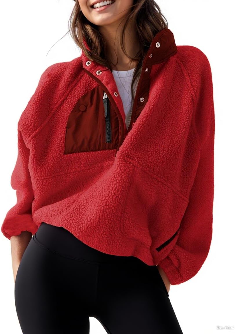 Womens Lightweight Fleece Pullover Jacket for Fall Winter