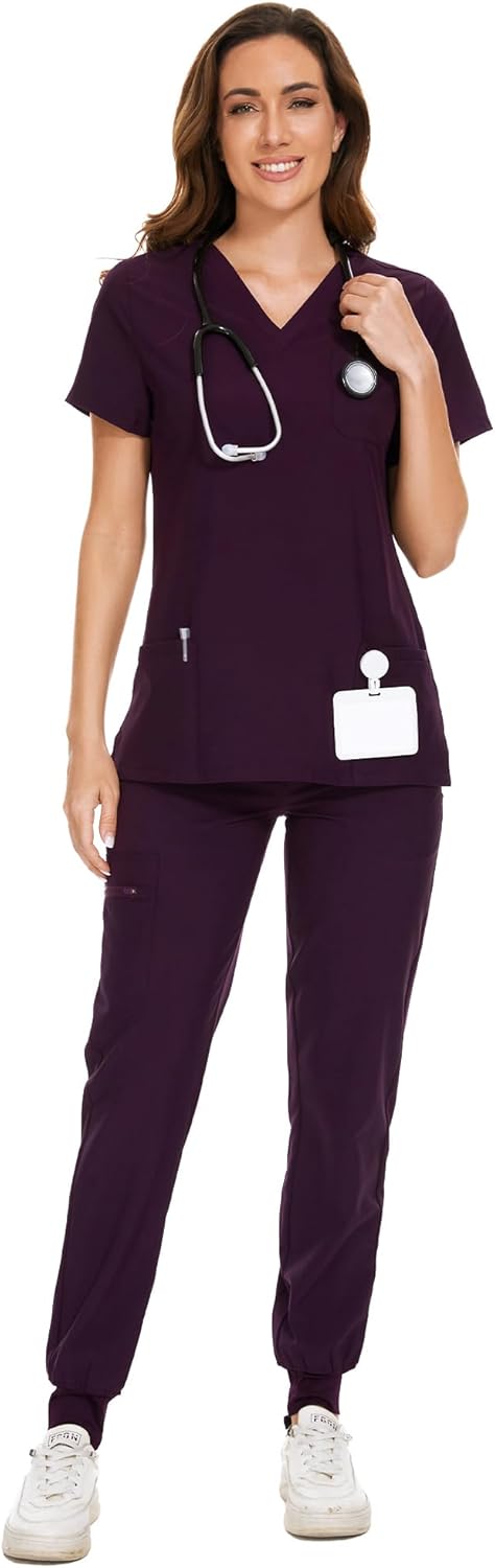 COZYFIT Scrubs for Women - Stylish V-Neck Top & Jogger Pants