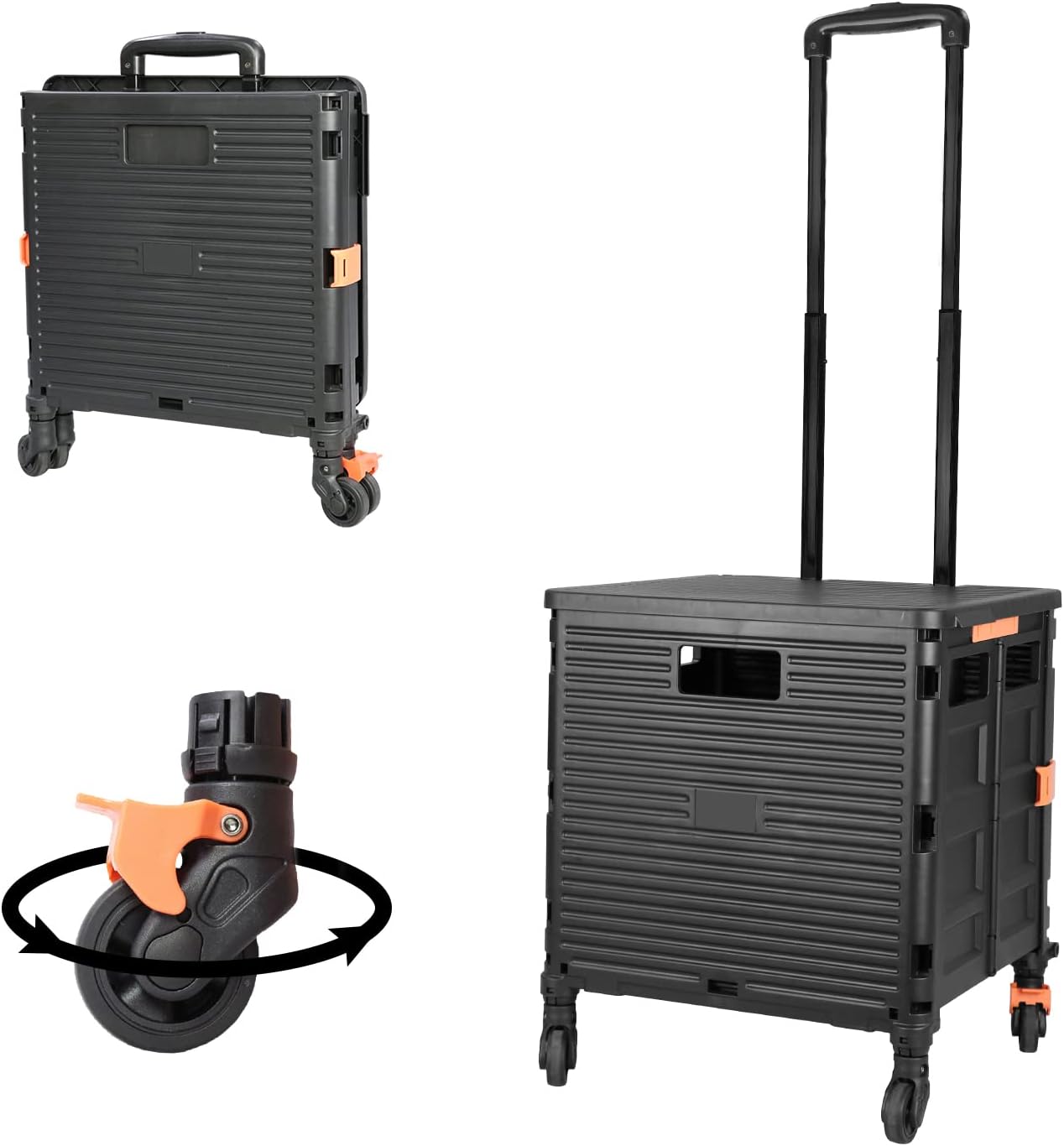 Folding Portable Rolling Crate Handcart with Lid for Travel