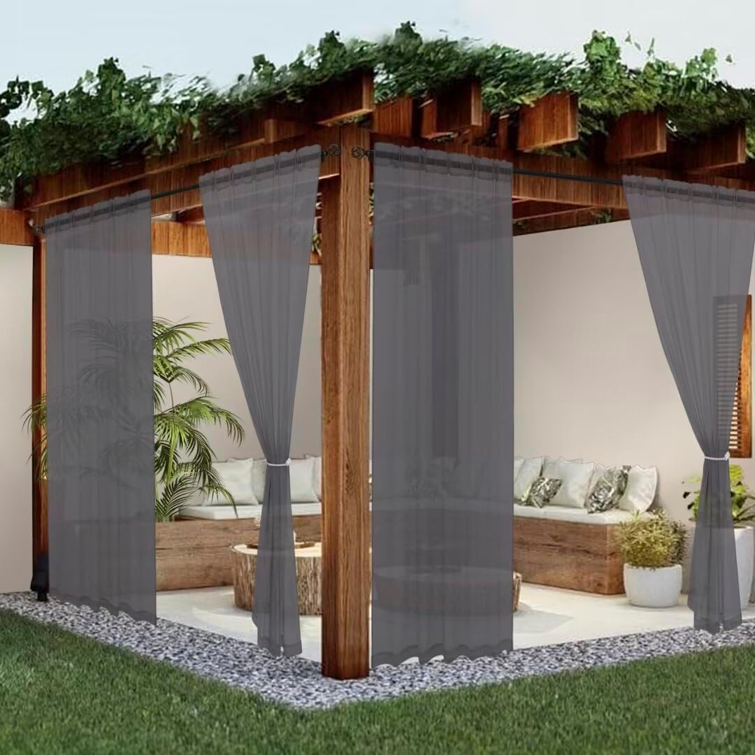 Youleyar Sheer Outdoor Curtains for Patio Waterproof 2 Panels