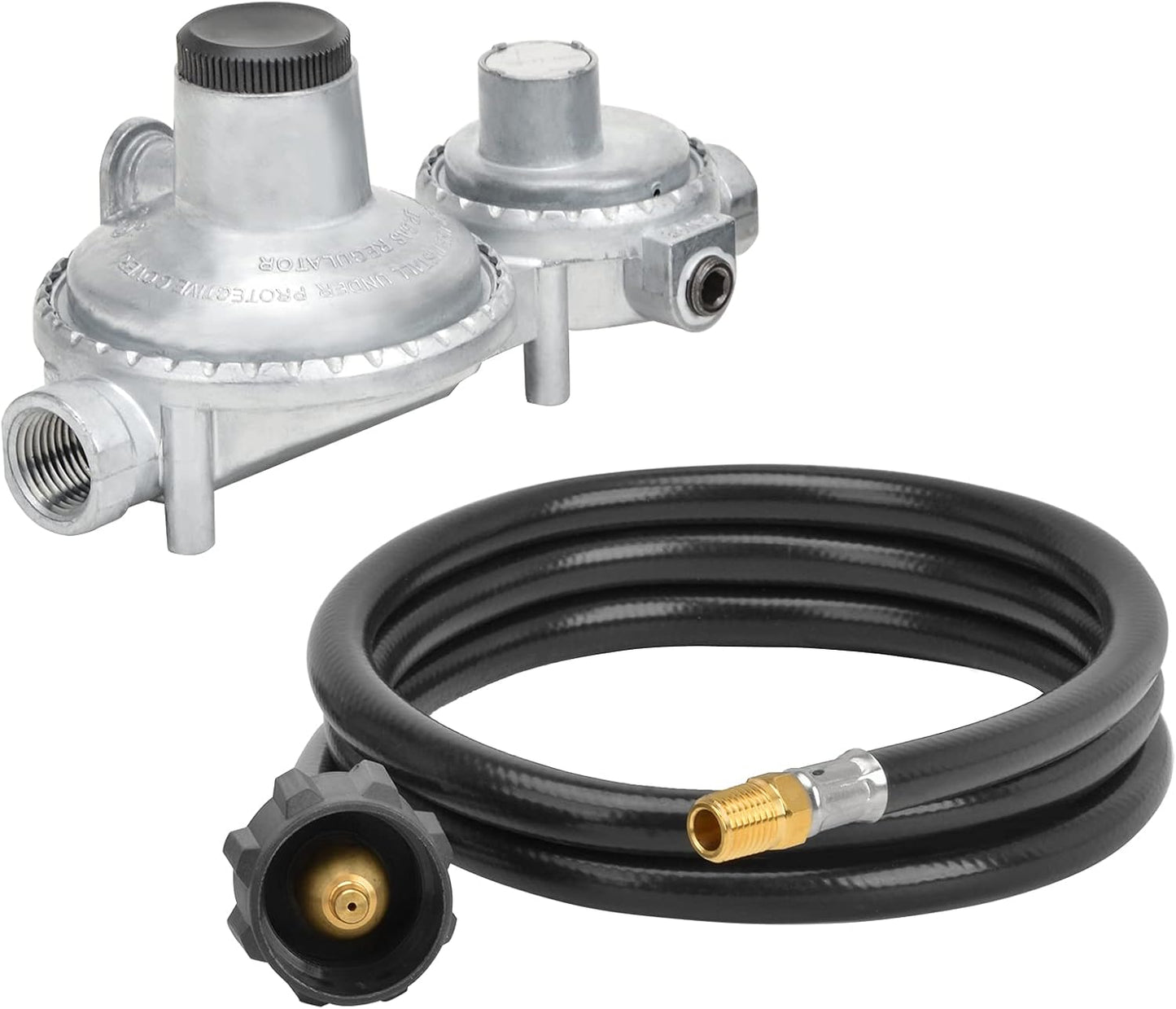 Horizontal Two Stage Propane Regulator with 5 Ft Hose for Grills
