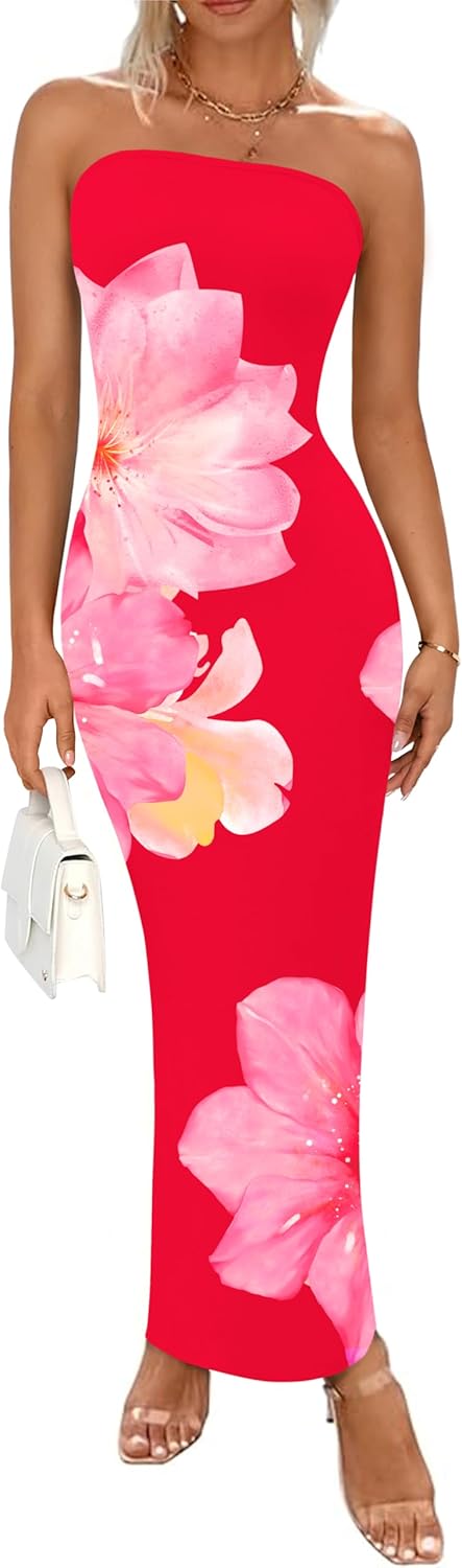 Stunning Floral Strapless Maxi Dress for Summer Events