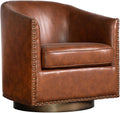 360 Swivel Barrel Chair, Nail Head Trim, Brown LeatherSoft