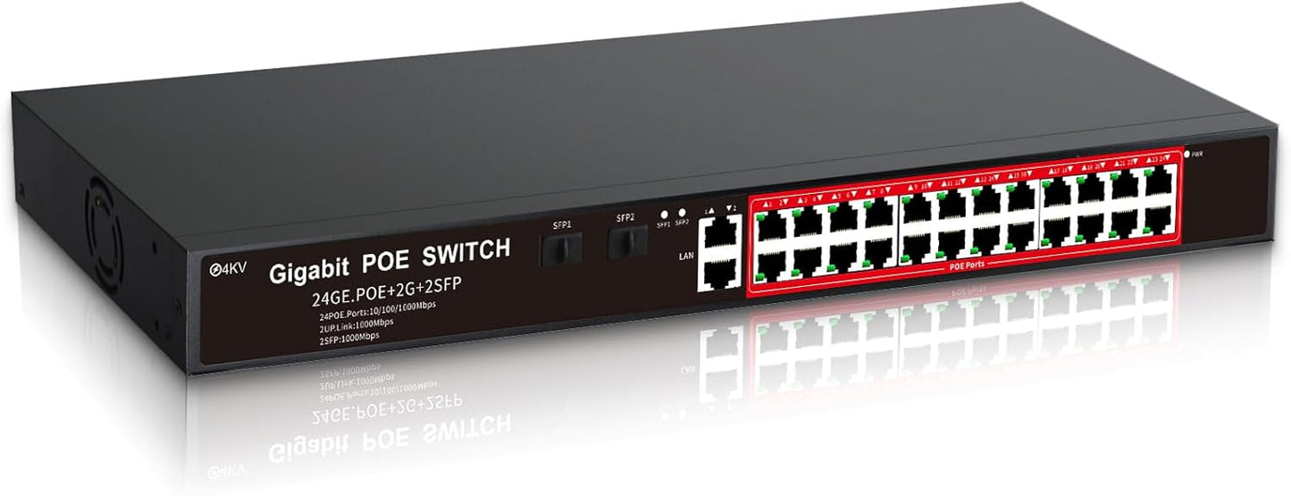 STEAMEMO 24-Port Managed Gigabit PoE+ Switch for Your Network