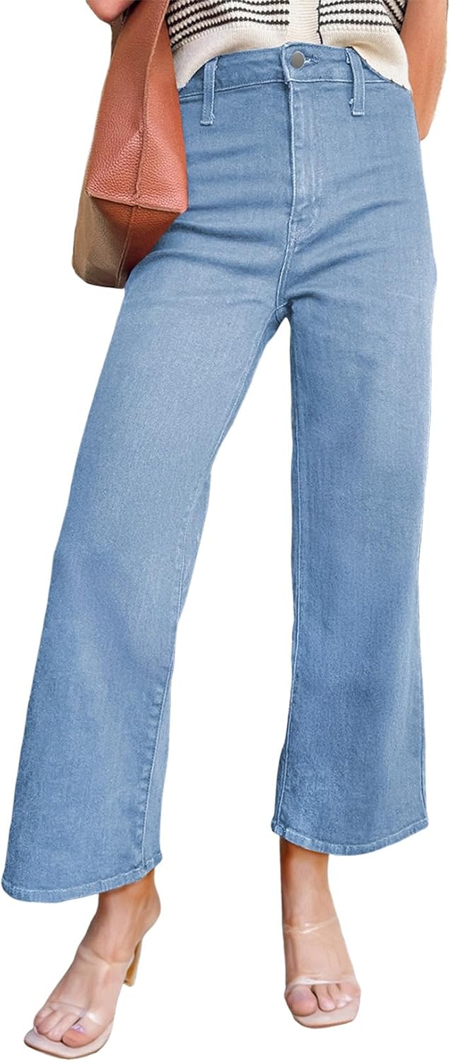 Astylish Womens High Waisted Jeans Stretchy Wide Leg Trendy