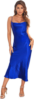 Women's Satin Slip Cowl Neck Midi Dress - Sleek Party Silhouette