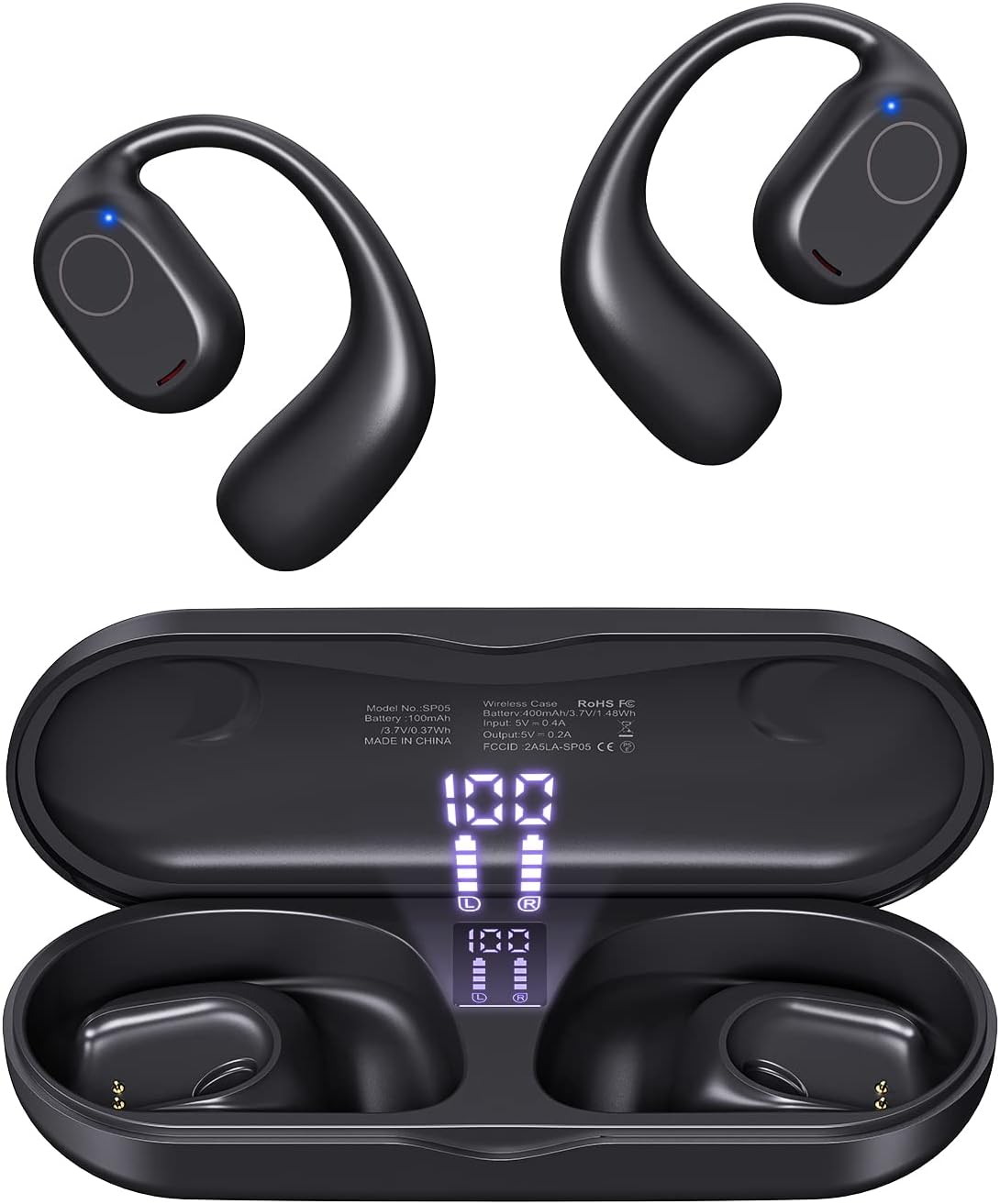 PSIER Open Ear Headphones: 40H Playtime, Earhooks, Bluetooth 5.3