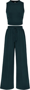Women Summer 2 Piece Outfits - Chic Cropped Top & Wide Leg Pants